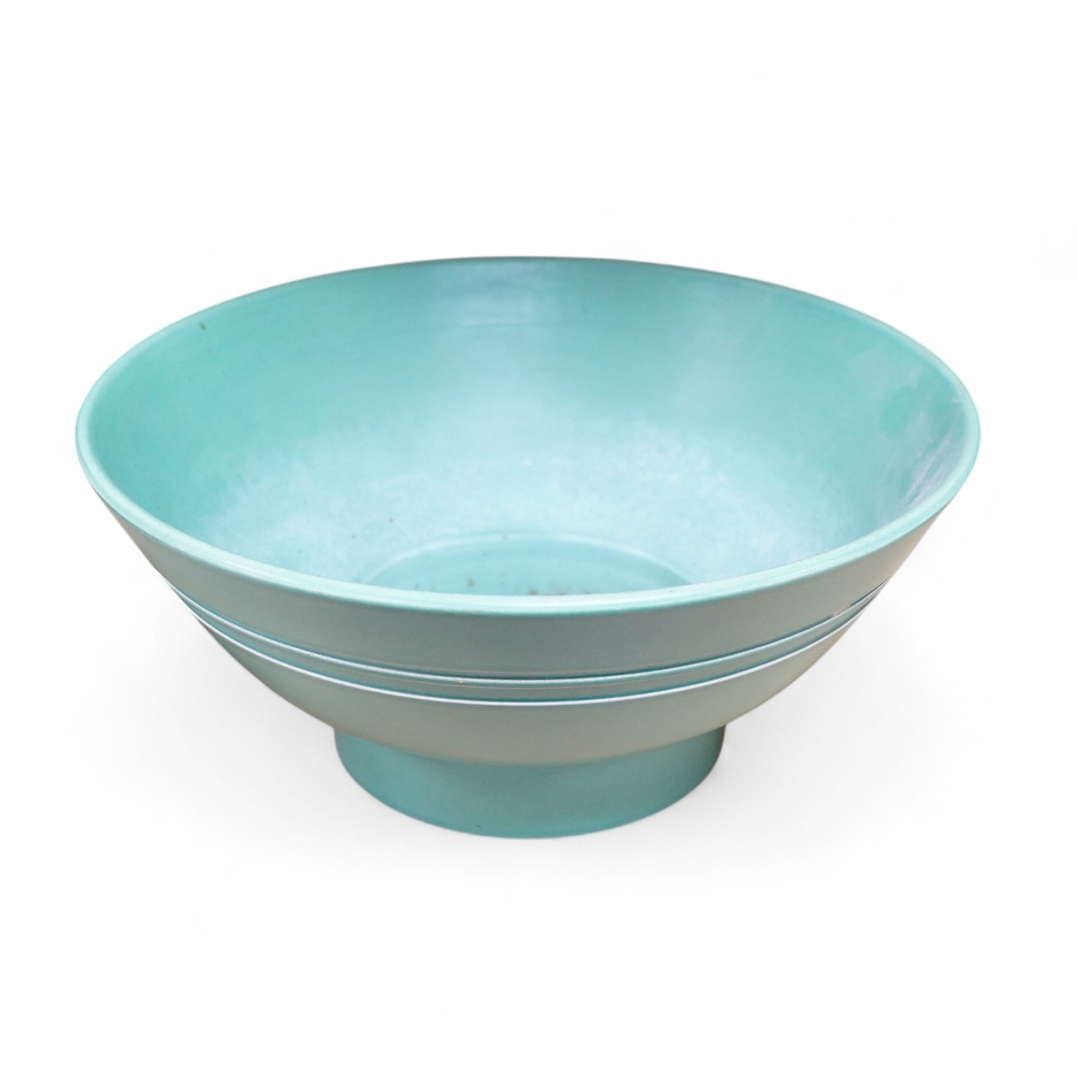 Keith Murray for Wedgwood green glazed footed bowl, 28cm in diameter
